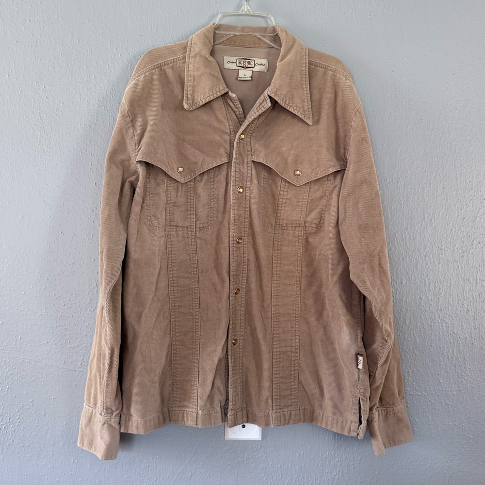Vtg Y2K BC Ethic Women’s Corduroy Tan Pearl Snap Front Shirt L Western Cowgirl